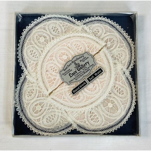Vintage Brussels Handmade Handwork Lace Coasters NOS New LACE GALLERY 2 Sets - Picture 2 of 5